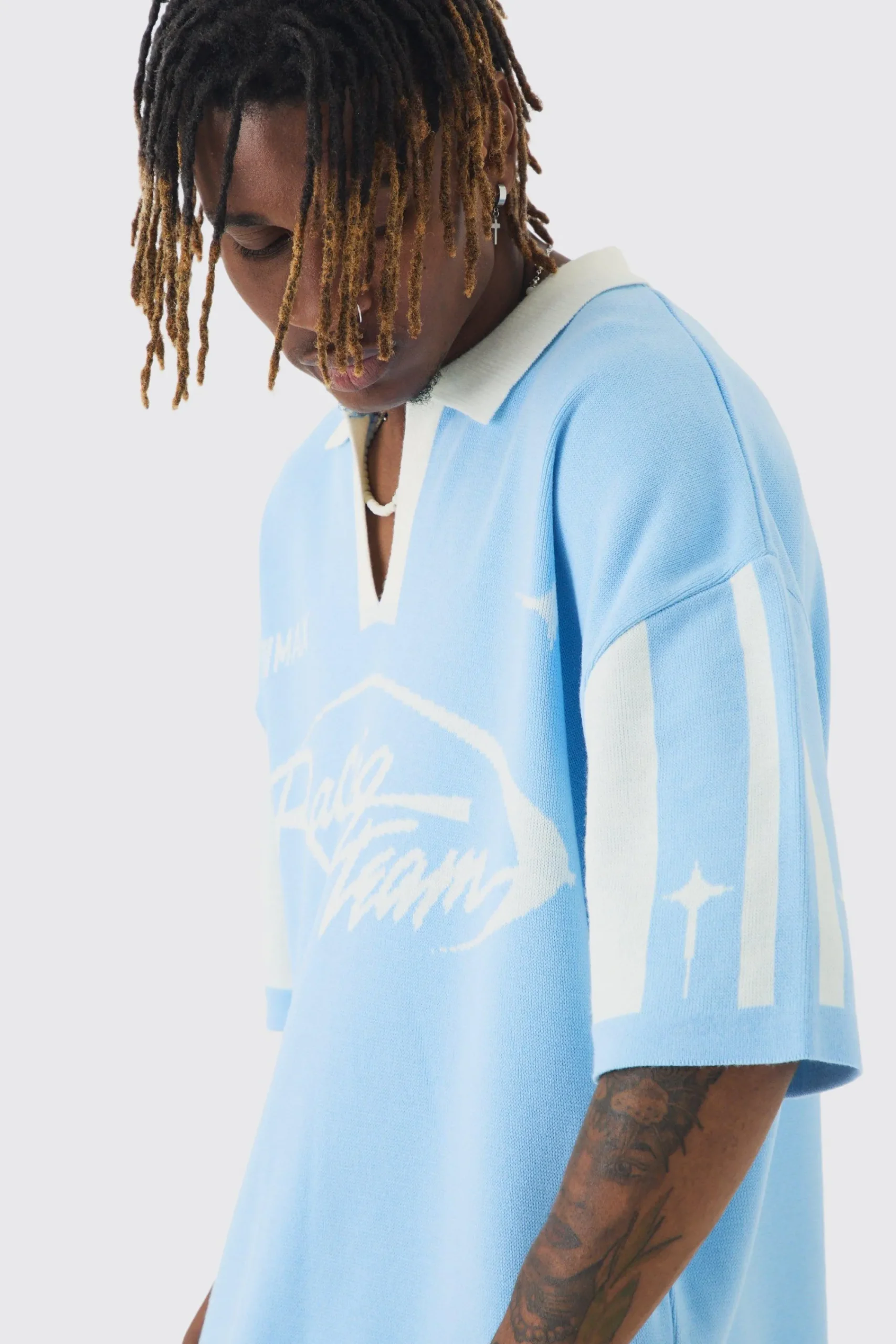 Tall Boxy Moto Knitted Polo | UK^boohooMAN Clearance