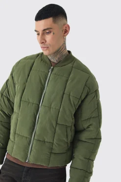 boohooMAN Tall Boxy Peached Square Quilted Bomber Jacket | UK| Coats & Jackets