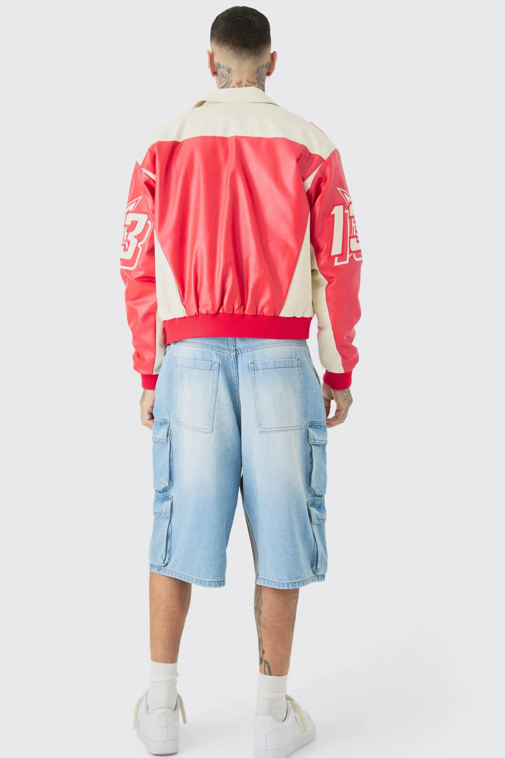 boohooMAN Tall Boxy Pu Moto Colla Bomber | UK| Coats & Jackets