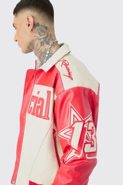 boohooMAN Tall Boxy Pu Moto Colla Bomber | UK| Coats & Jackets