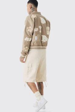 boohooMAN Tall Boxy PU Tonal Badge Varsity Jacket | UK| Coats & Jackets