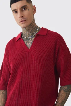 Tall Boxy Short Sleeve Ribbed Knit Polo | UK^boohooMAN New