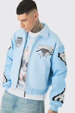 boohooMAN Tall Boxy Teddy Applique Bomber | UK| Coats & Jackets