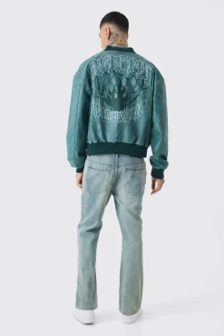 boohooMAN Tall Boxy Tonal Badge Tumbled PU Varsity Jacket In | UK| Coats & Jackets