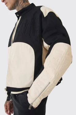 boohooMAN Tall Boxy Twill Homme Moto Jacket In | UK| Coats & Jackets