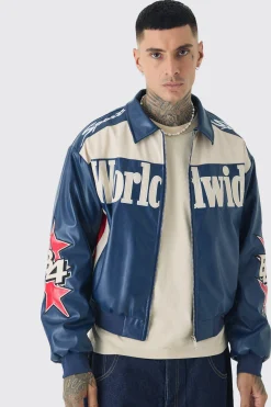 boohooMAN Tall Boxy Worldwide Collared Pu Bomber Jacket In | UK| Coats & Jackets