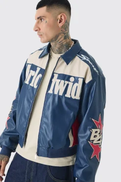 boohooMAN Tall Boxy Worldwide Collared Pu Bomber Jacket In | UK| Coats & Jackets