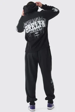 boohooMAN Tall Brooklyn Gothic Varsity Oversized Tracksuit | UK| Tracksuits