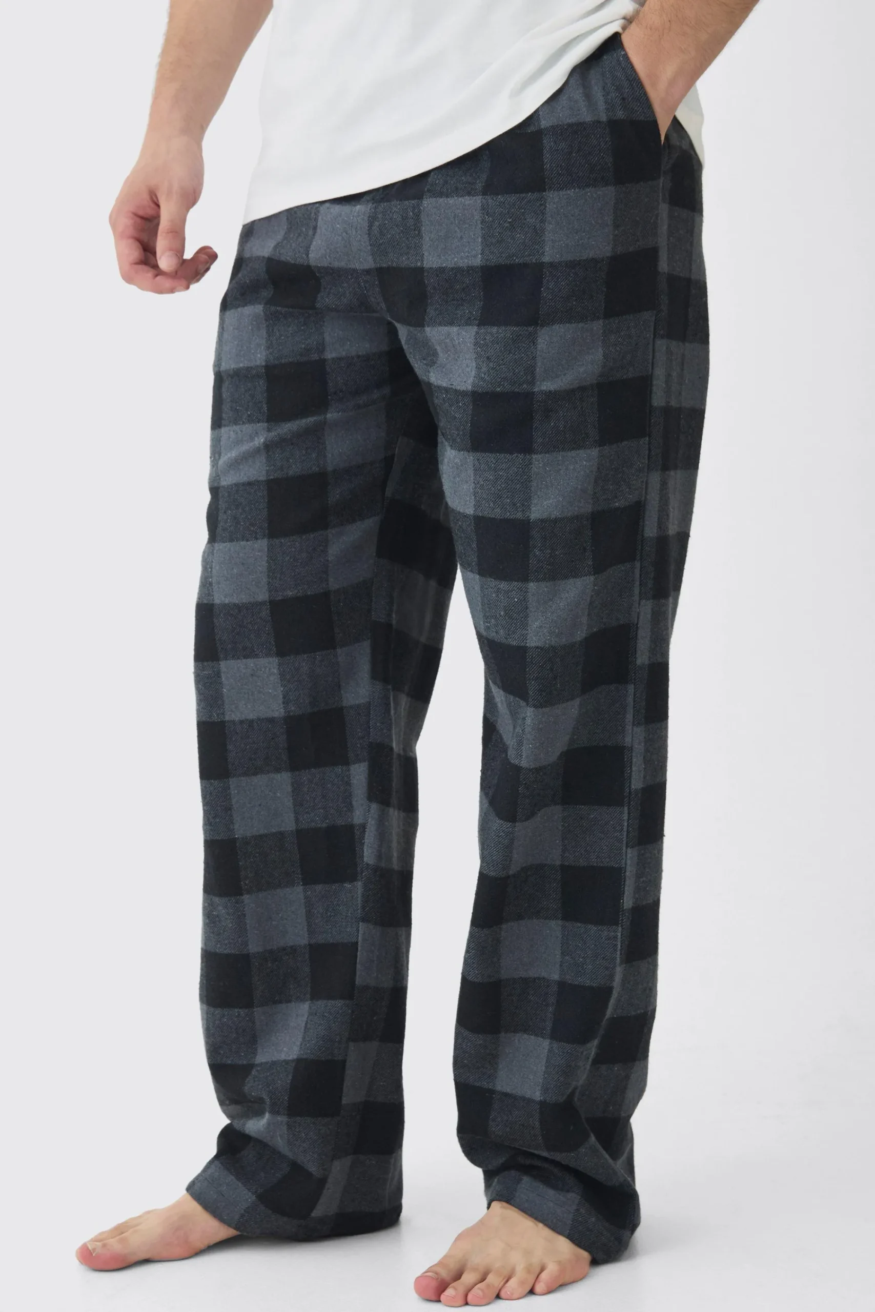 Tall Brushed Check Loungewear Bottom And T-shirt Set In | UK^boohooMAN New
