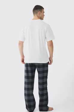 Tall Brushed Check Loungewear Bottom And T-shirt Set In | UK^boohooMAN New