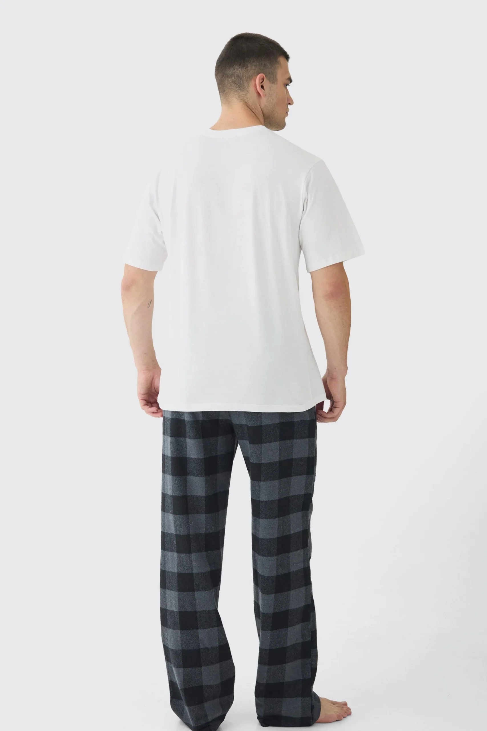 Tall Brushed Check Loungewear Bottom And T-shirt Set In | UK^boohooMAN New