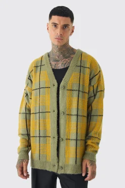 boohooMAN Tall Brushed Knit Check Drop Shoulder Cardigan | UK| Knitwear