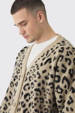 boohooMAN Tall Brushed Knit Leopard Print Oversized Cardigan | UK| Knitwear