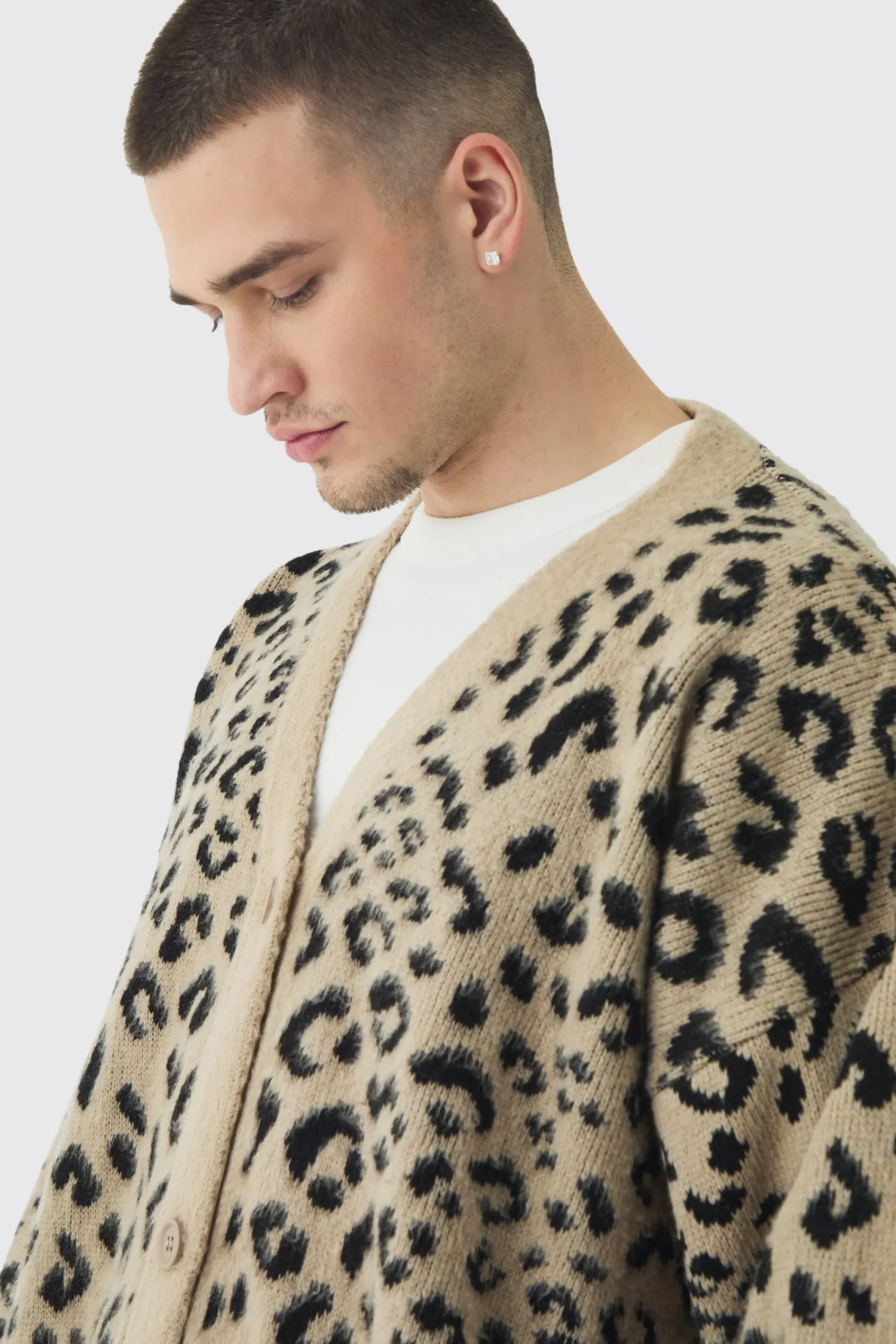 boohooMAN Tall Brushed Knit Leopard Print Oversized Cardigan | UK| Knitwear