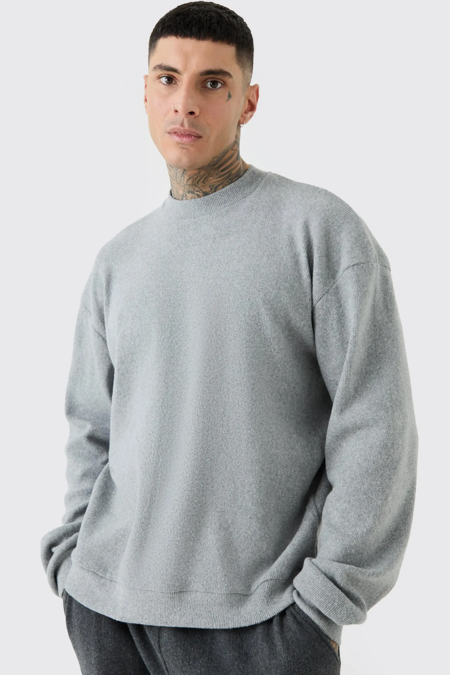 boohooMAN Tall Brushed Rib Ottoman Oversized Sweater | UK| Hoodies & Sweatshirts
