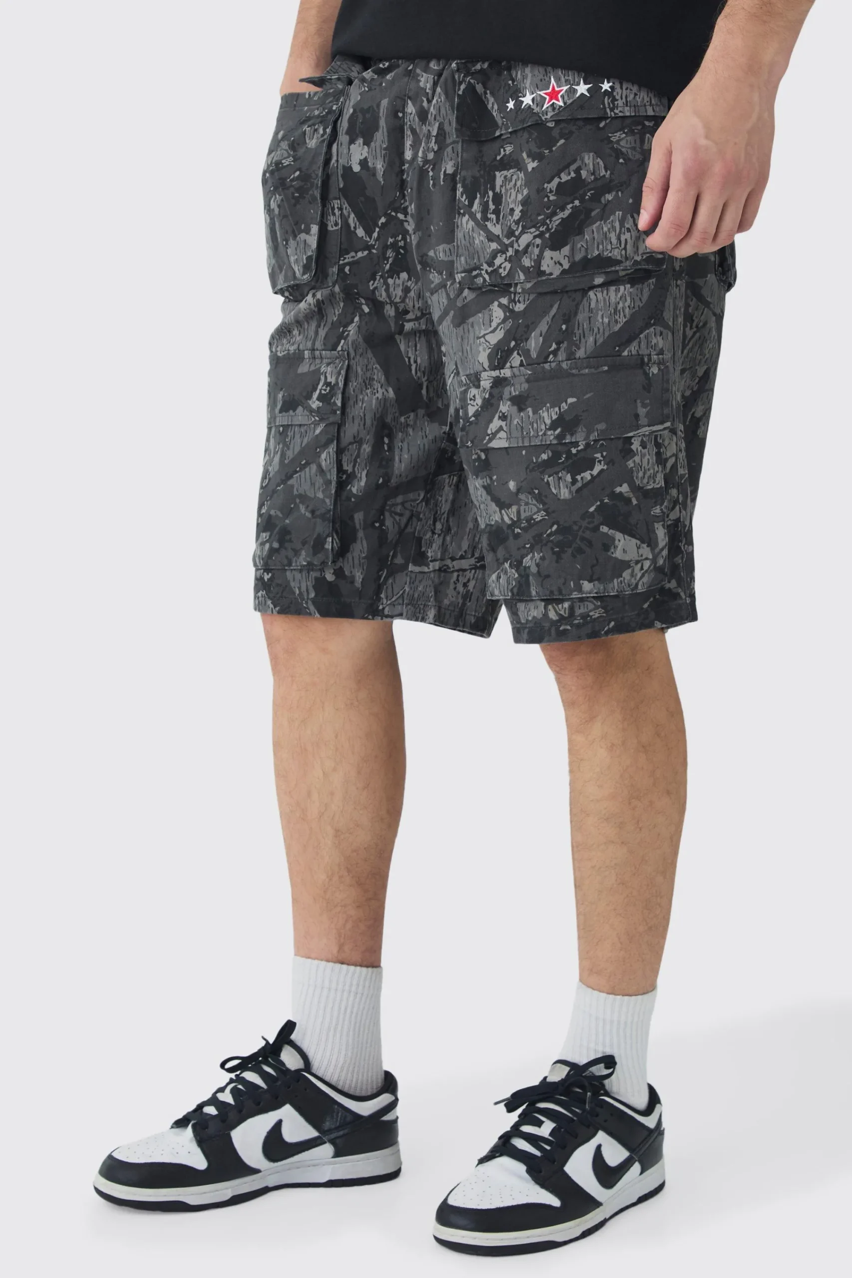 boohooMAN Tall Camo Printed Cargo Pocket With Extended Drawcords | UK| Shorts