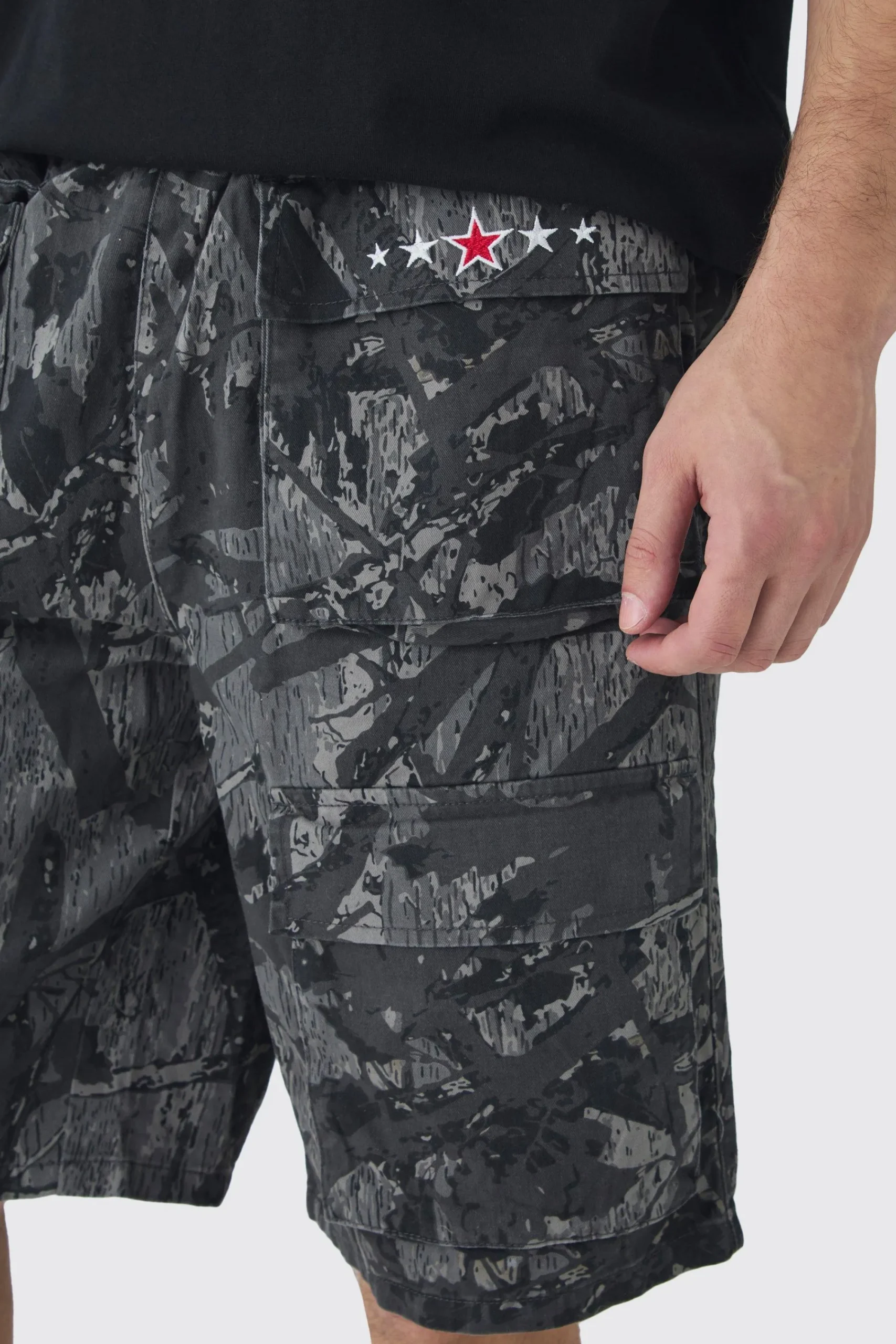 boohooMAN Tall Camo Printed Cargo Pocket With Extended Drawcords | UK| Shorts