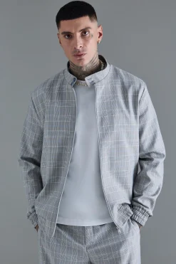 boohooMAN Tall Check High Neck Zip Up Smart Funnel Neck Jacket | UK| Suits & Tailoring|Sets & Co-Ords