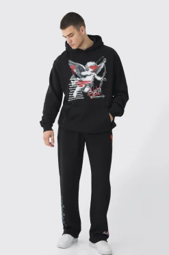 boohooMAN Tall Cherub Graffiti Graphic Hoodie & Relaxed Fit Jogger Tracksuit | UK| Tracksuits|Hoodies & Sweatshirts