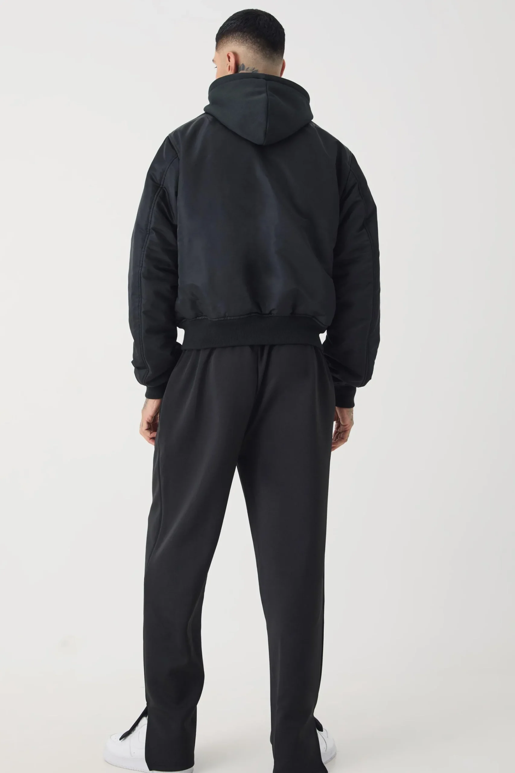 boohooMAN Tall Collared Boxy Bomber Jacket With Jersey Hood In | UK| Coats & Jackets