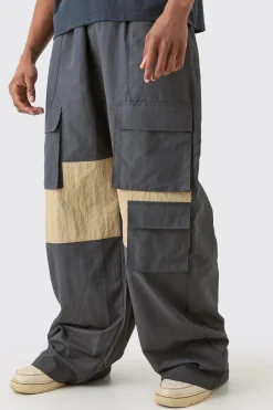 boohooMAN Tall Colour Block Cargo Parachute Pants | UK| Trousers