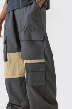 boohooMAN Tall Colour Block Cargo Parachute Pants | UK| Trousers