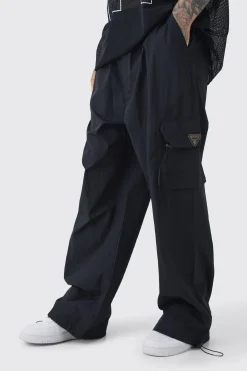 boohooMAN Tall Crinkle Nylon Cargo Parachute Trousers In | UK| Trousers