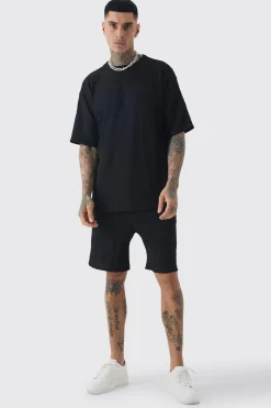 boohooMAN Tall Crinkle Textured T-Shirt & Short Set | UK| Sets & Co-Ords