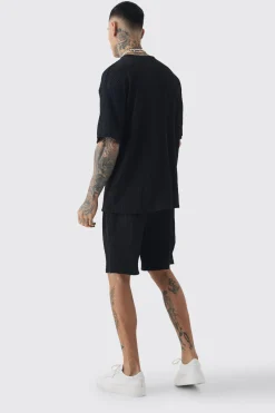 boohooMAN Tall Crinkle Textured T-Shirt & Short Set | UK| Sets & Co-Ords