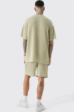 boohooMAN Tall Crochet Rib T-shirt & Short Set | UK| Tracksuits