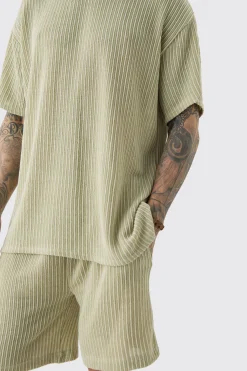 boohooMAN Tall Crochet Rib T-shirt & Short Set | UK| Tracksuits