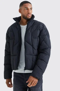 boohooMAN Tall Curved Panel Funnel Neck Puffer | UK| Coats & Jackets