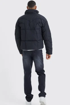 boohooMAN Tall Curved Panel Funnel Neck Puffer | UK| Coats & Jackets