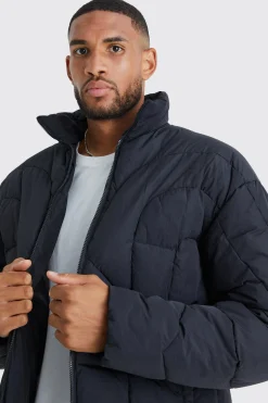 boohooMAN Tall Curved Panel Funnel Neck Puffer | UK| Coats & Jackets
