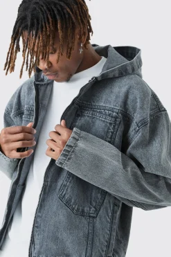 boohooMAN Tall Denim Acid Wash Hoodie | UK| Hoodies & Sweatshirts