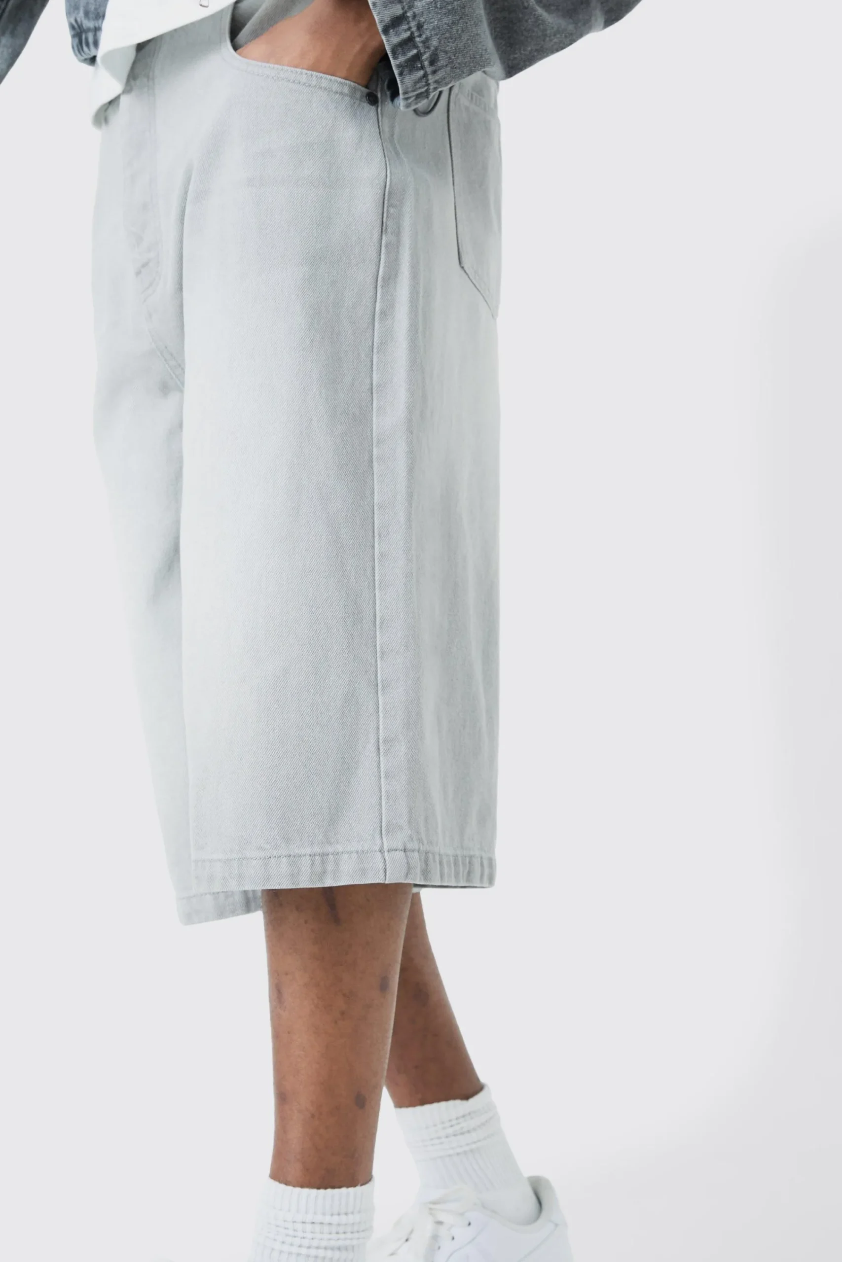 boohooMAN Tall Denim Jorts In Light Grey | UK| Trousers|Shorts