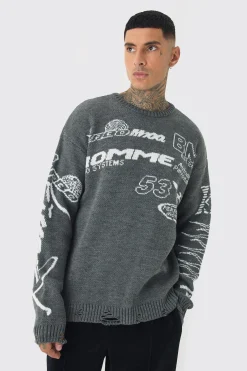boohooMAN Tall Distressed Moto Crew Neck Jumper | UK| Knitwear