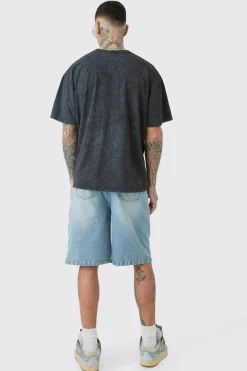Tall Distressed Oversized Acid Wash Gothic Print T-shirt | UK^boohooMAN Clearance