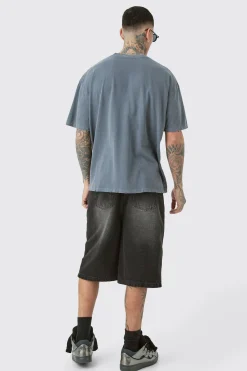 Tall Distressed Oversized Overdye Alien Graphic T-shirt | UK^boohooMAN Outlet