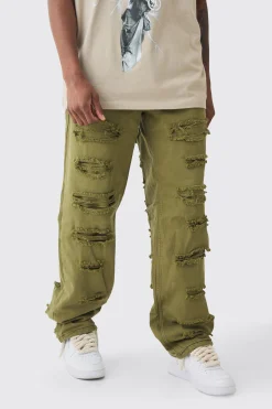 boohooMAN Tall Distressed Twill Overdyed Trouser In | UK| Trousers