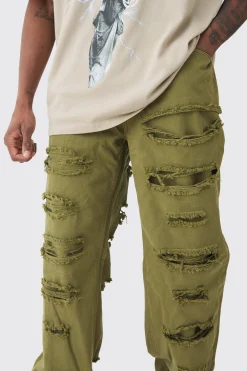 boohooMAN Tall Distressed Twill Overdyed Trouser In | UK| Trousers