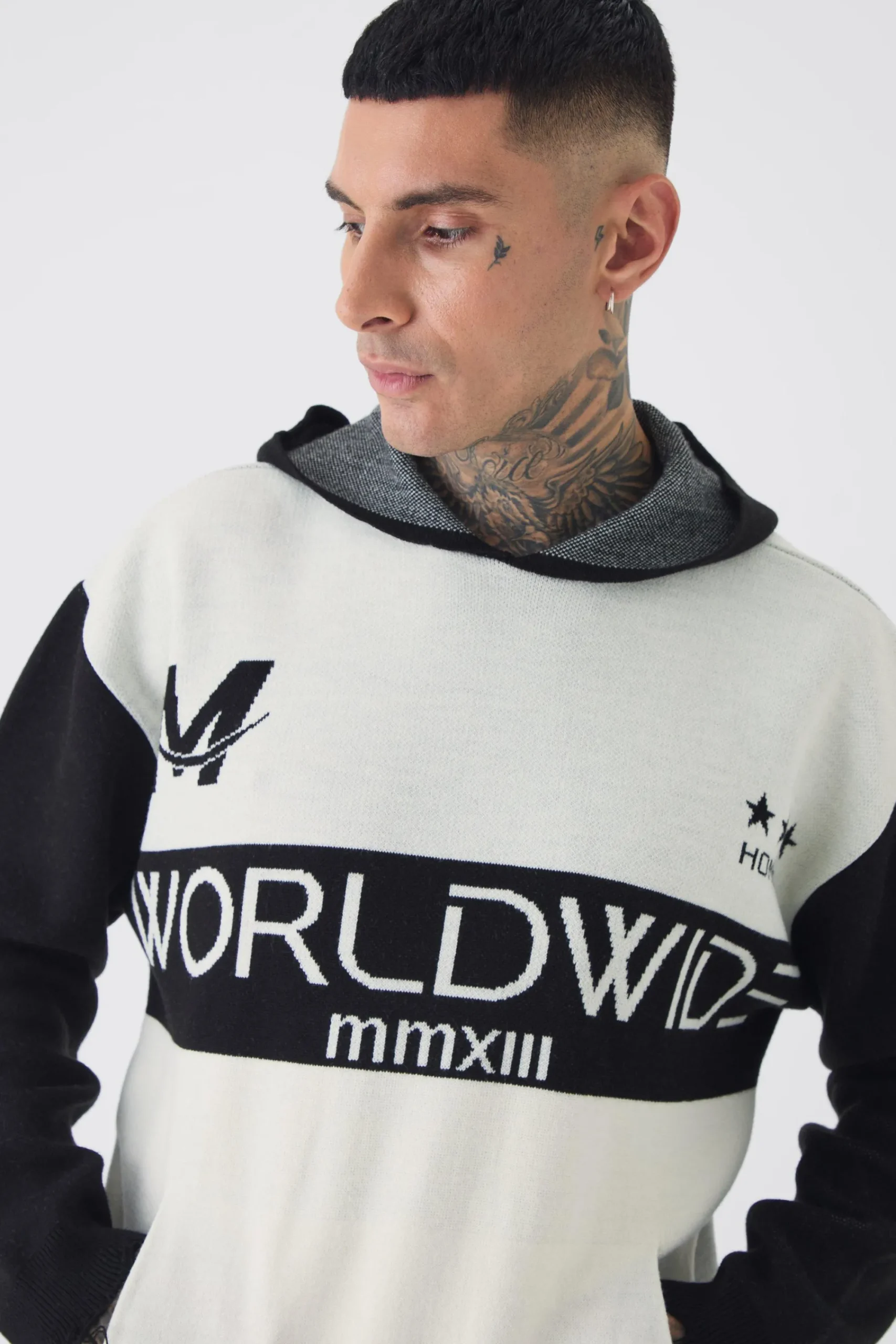 boohooMAN Tall Distressed Varsity Hoodie | UK| Knitwear|Hoodies & Sweatshirts