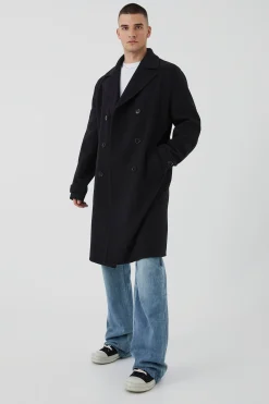 boohooMAN Tall Double Breasted Wool Look Overcoat In | UK| Coats & Jackets
