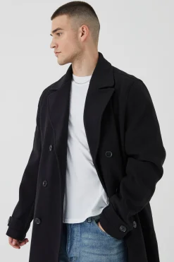 boohooMAN Tall Double Breasted Wool Look Overcoat In | UK| Coats & Jackets