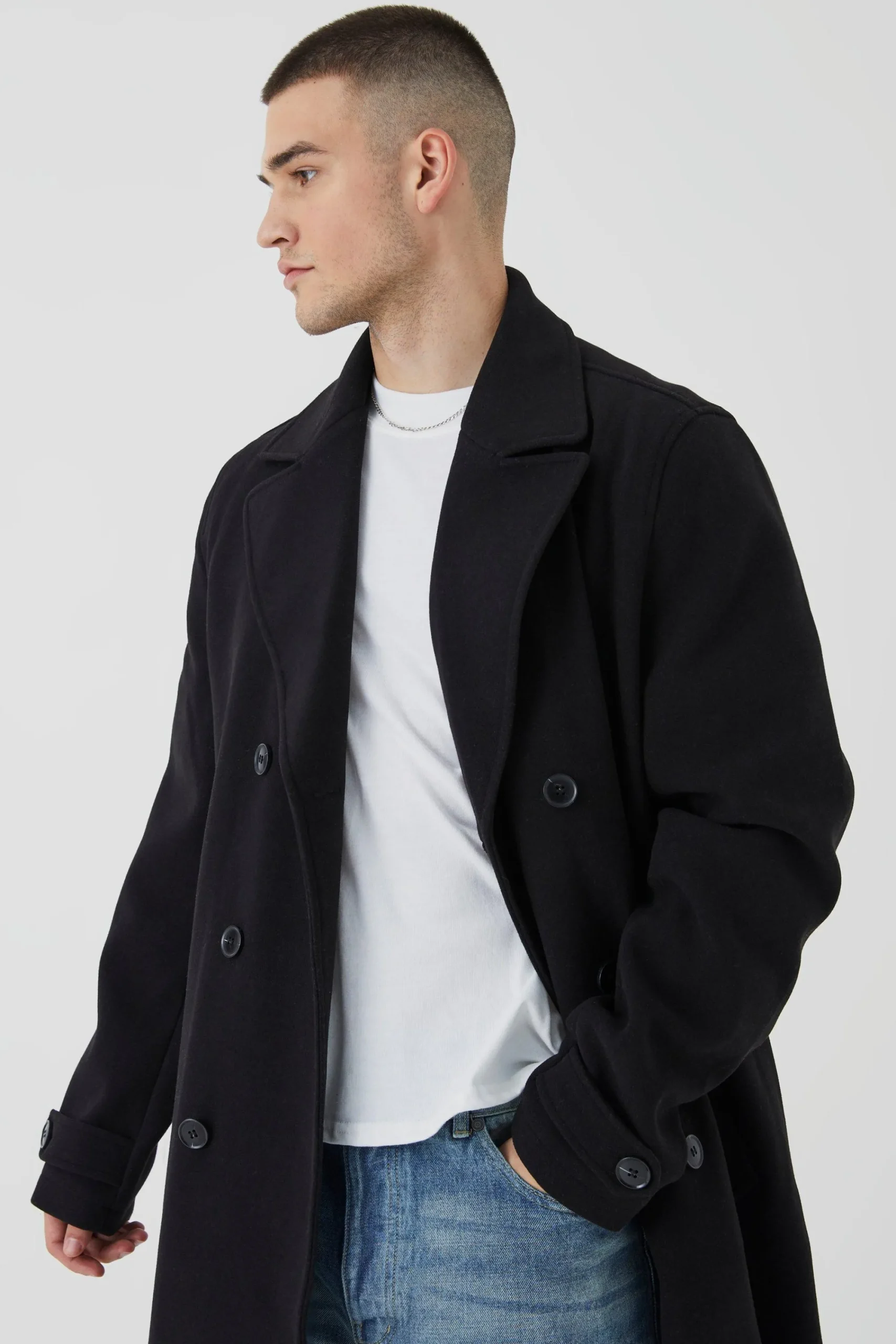 boohooMAN Tall Double Breasted Wool Look Overcoat In | UK| Coats & Jackets