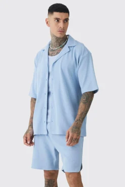 boohooMAN Tall Double Knit Jersey Texture Short Sleeve Shirt And Short Set | UK| Sets & Co-Ords