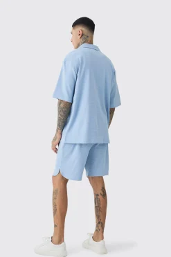 boohooMAN Tall Double Knit Jersey Texture Short Sleeve Shirt And Short Set | UK| Sets & Co-Ords
