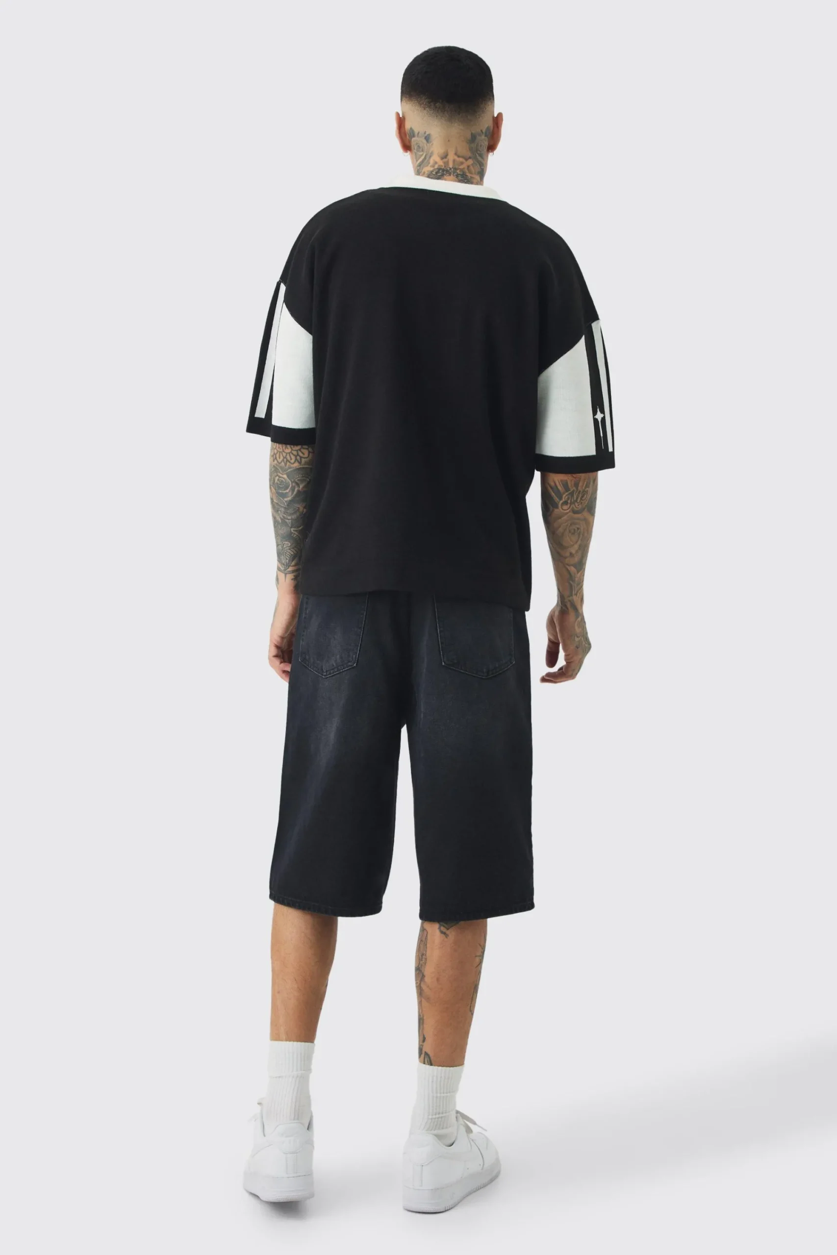 Tall Double Waist Band Denim Jorts In | UK^boohooMAN Online