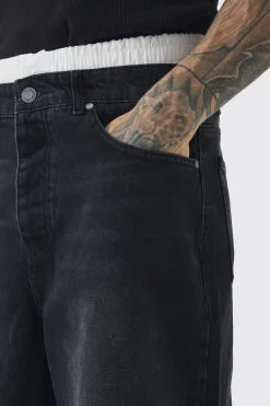 Tall Double Waist Band Denim Jorts In | UK^boohooMAN Online