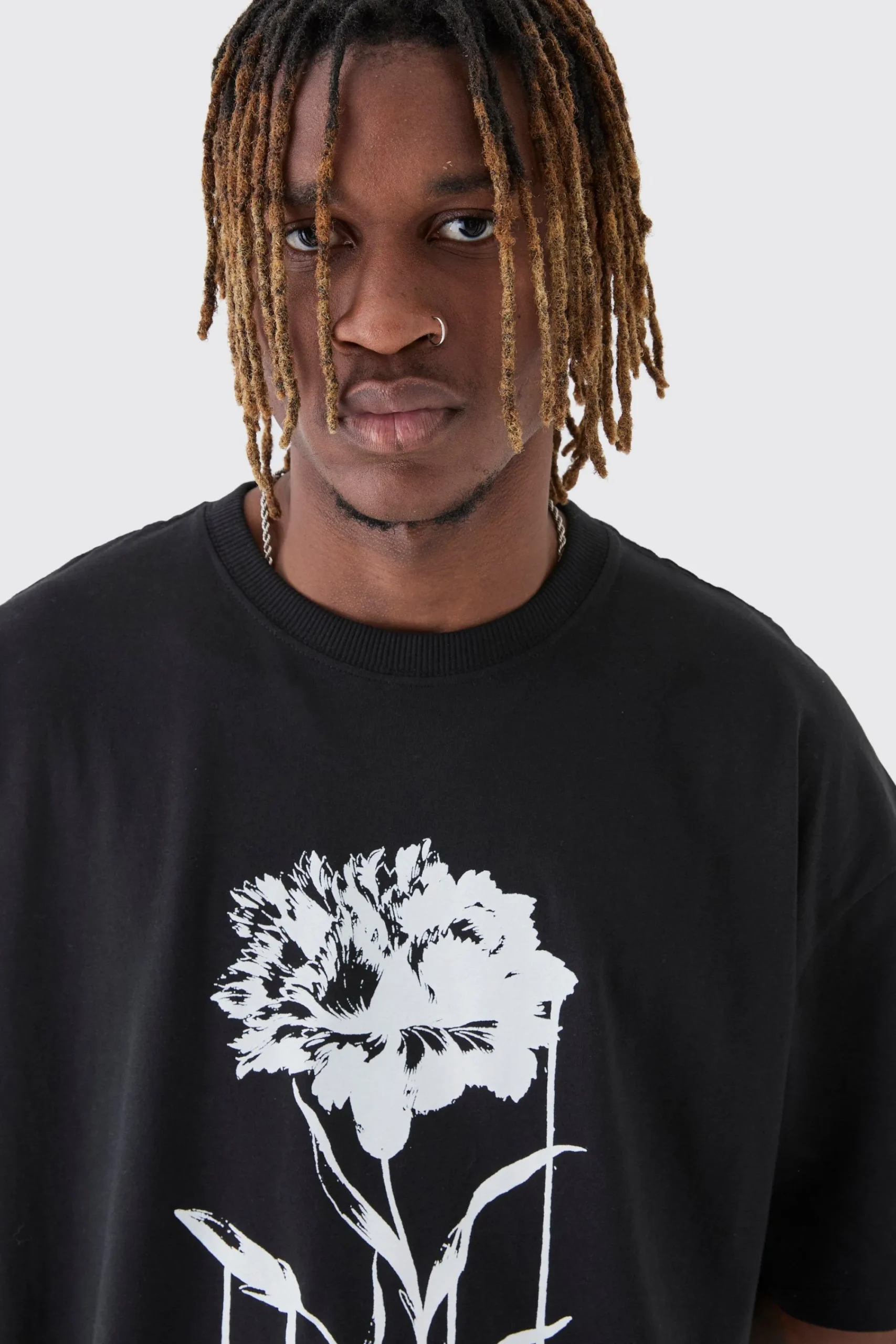Tall Drip Floral Print Oversized T-Shirt | UK^boohooMAN